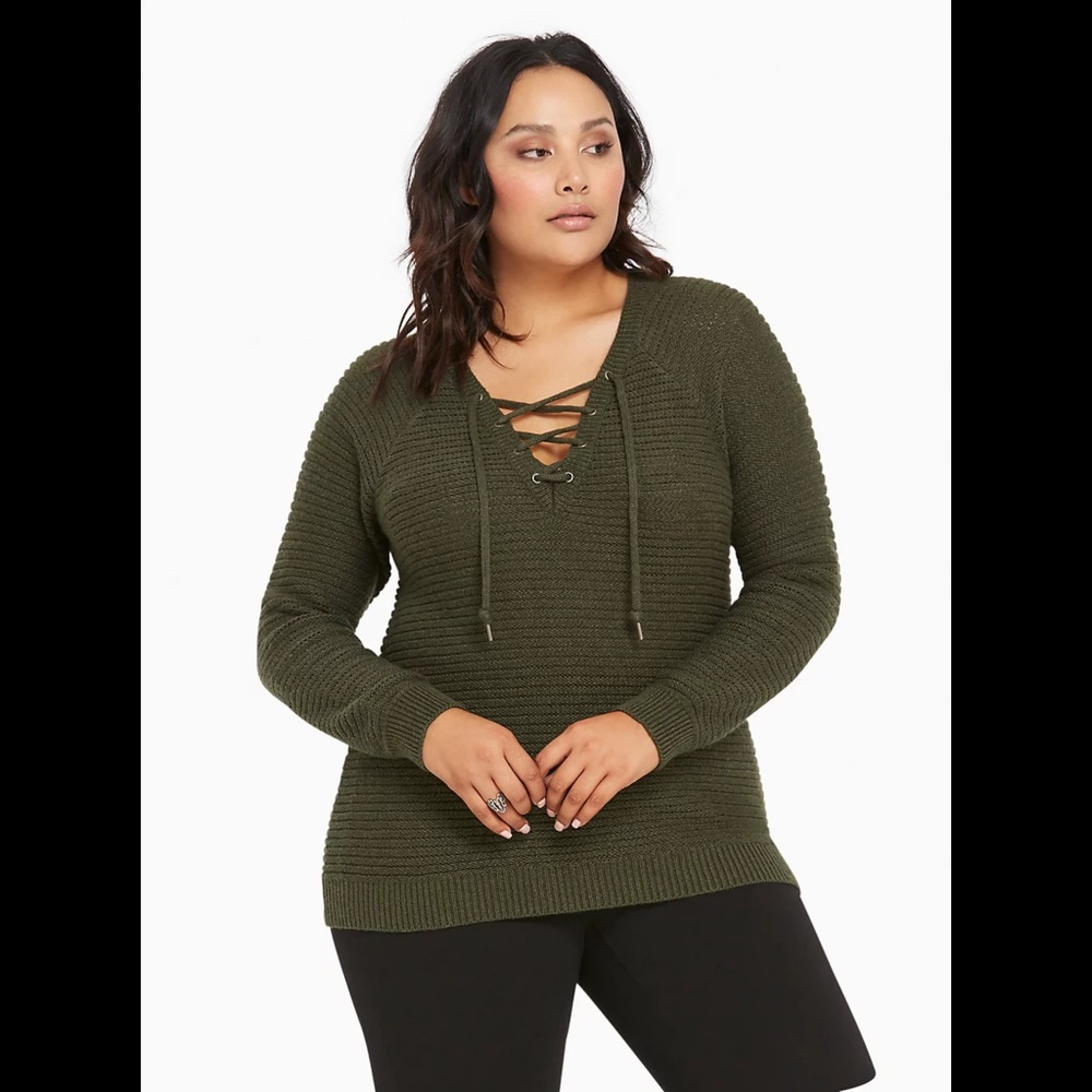 Torrid Ribbed Lace Up Sweater